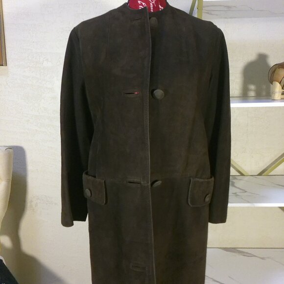 VTG 60's women Ultra Suede Coat Dark Brown 3 Button Long Sleeve Mid Length - Picture 4 of 7